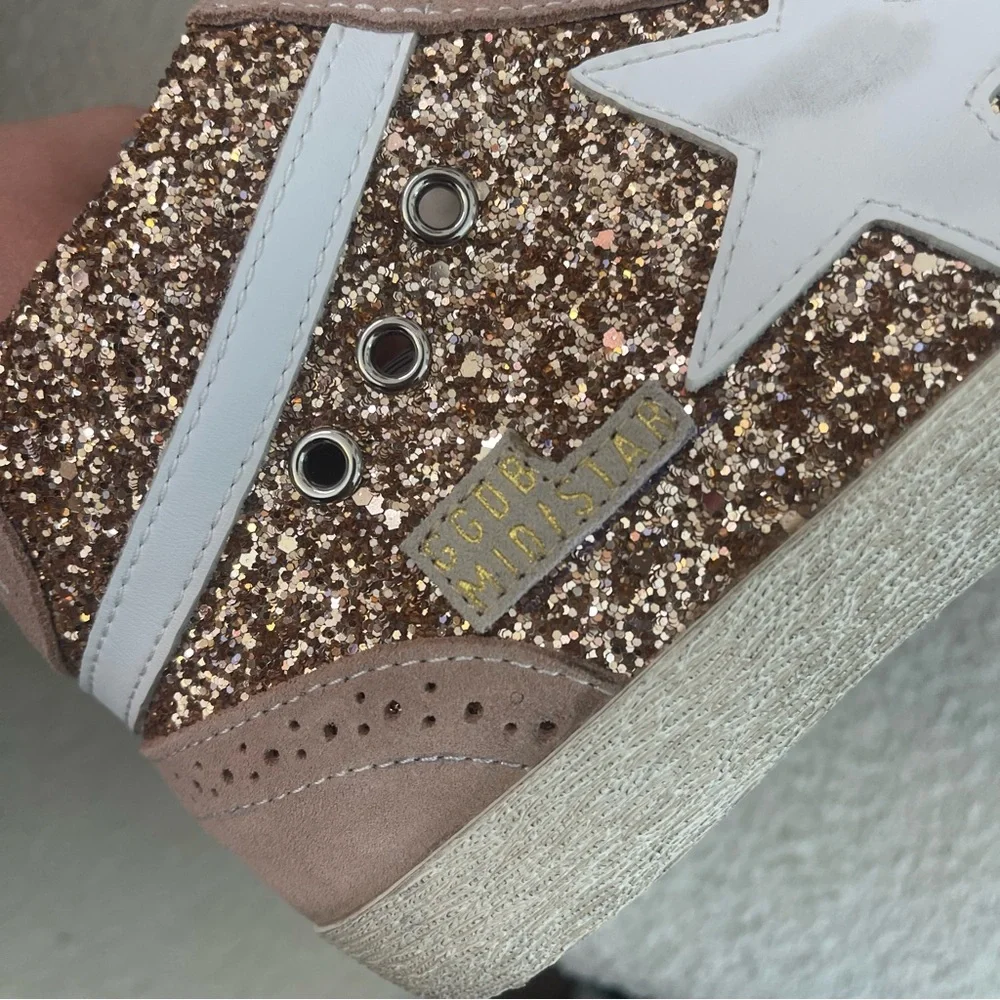 Golden Goose Mid Star Pink Rose Gold Glitter Sneakers - Picture 6 of 8